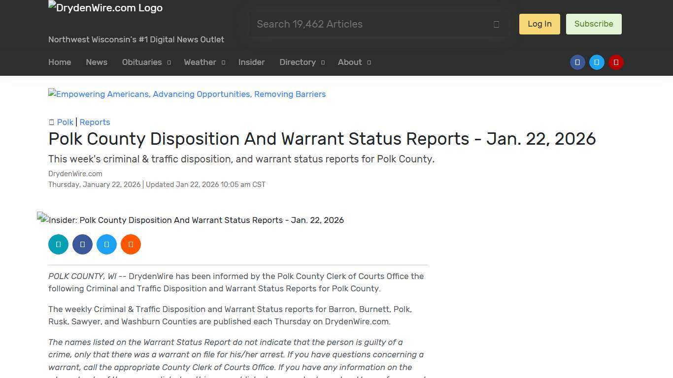 Insider: Polk County Disposition And Warrant Status Reports - Jan. 22, 2026 Recent News DrydenWire.com